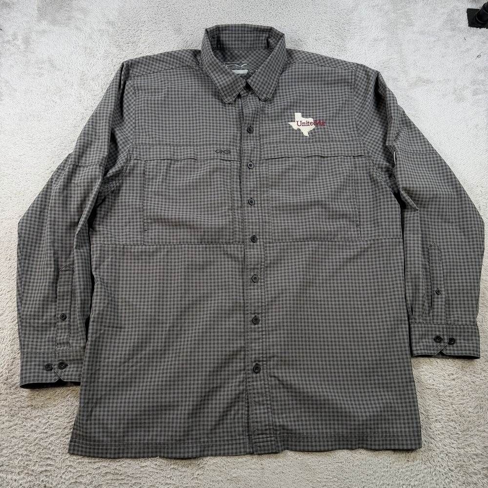 Game Guard Shirt Men XL Grey Check Long Sleeve Vented Fishing Outdoor UPF Button